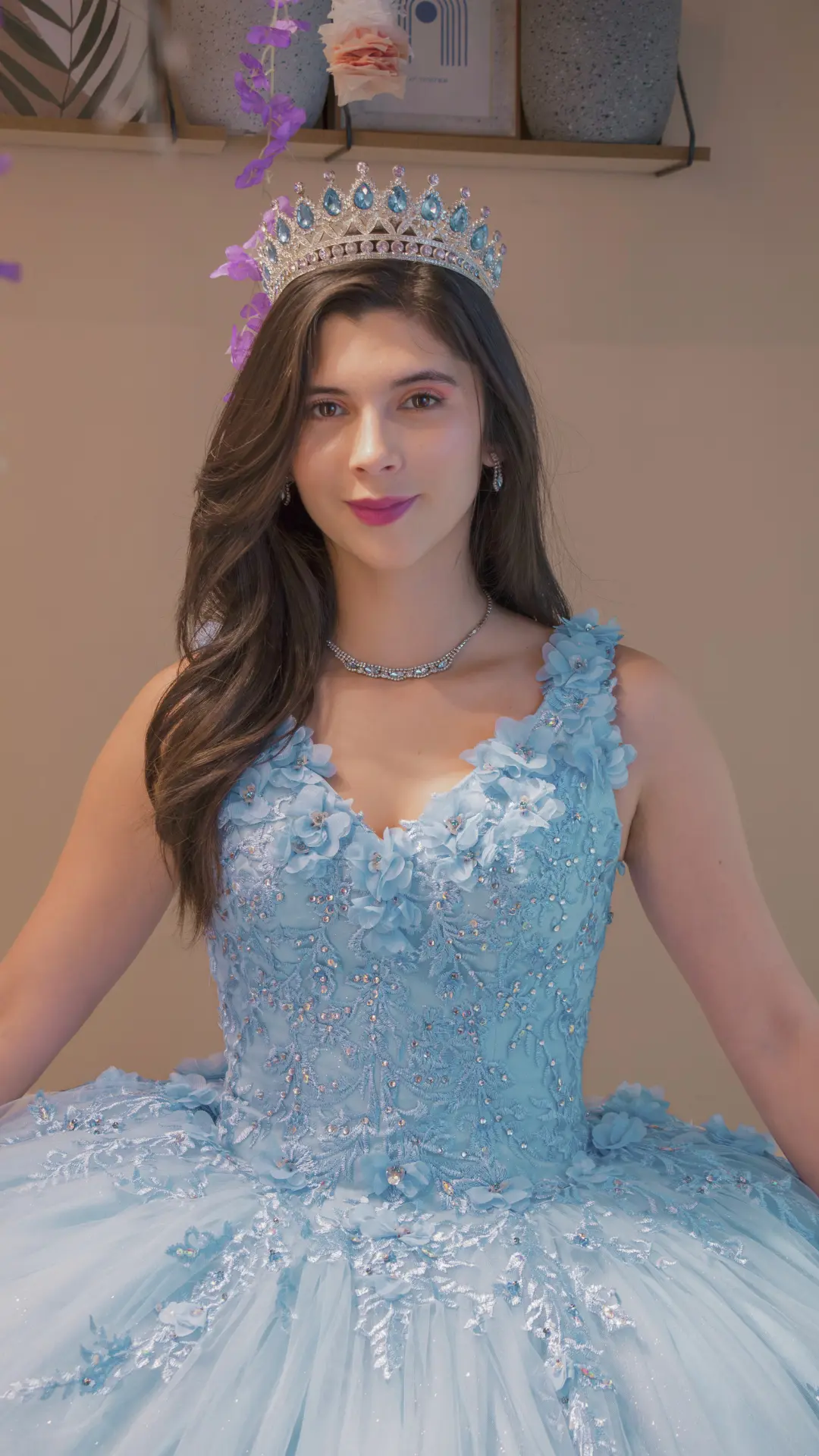 Vestido de Quinceañera Azul Cielo Floral