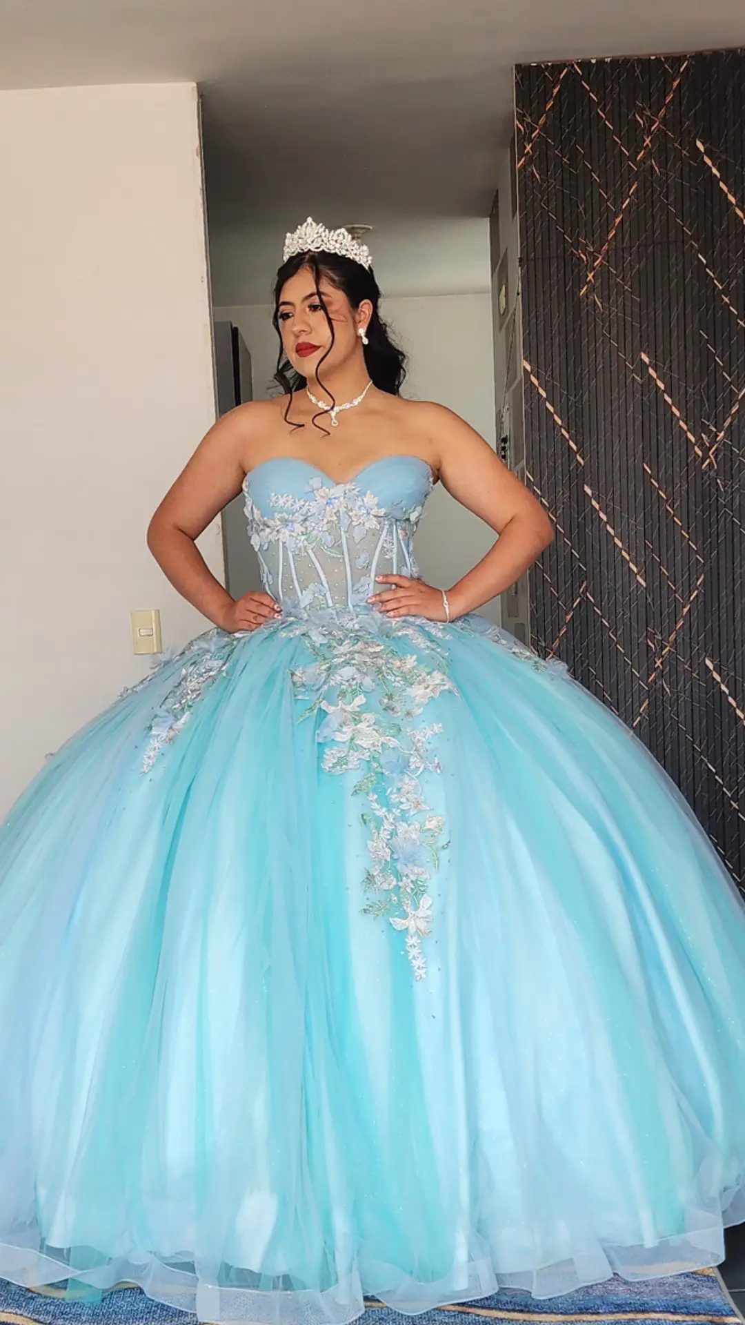 Vestido de Quinceañera Azul Cielo con Corset Ilusión