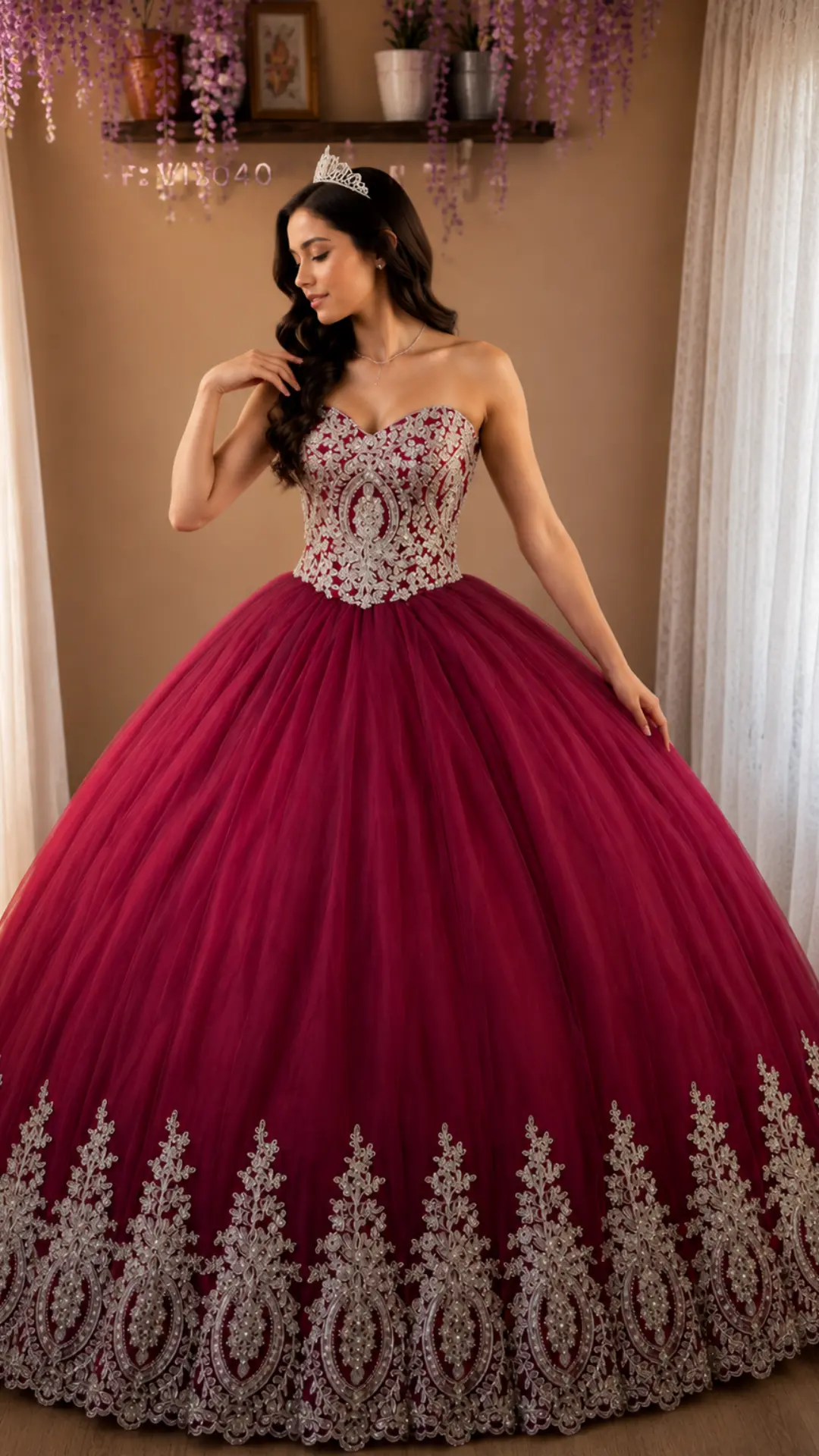 Vestido de Quinceañera Rojo Vino con Corset