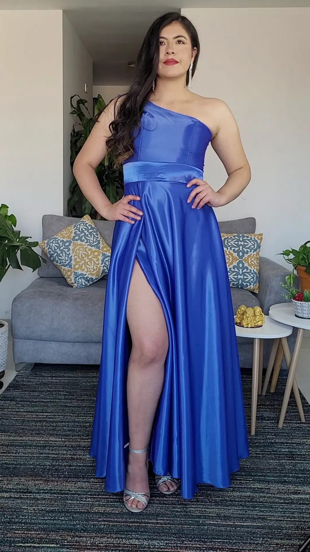 Vestido Azul Rey de Gala de Un Hombro con Abertura Frontal