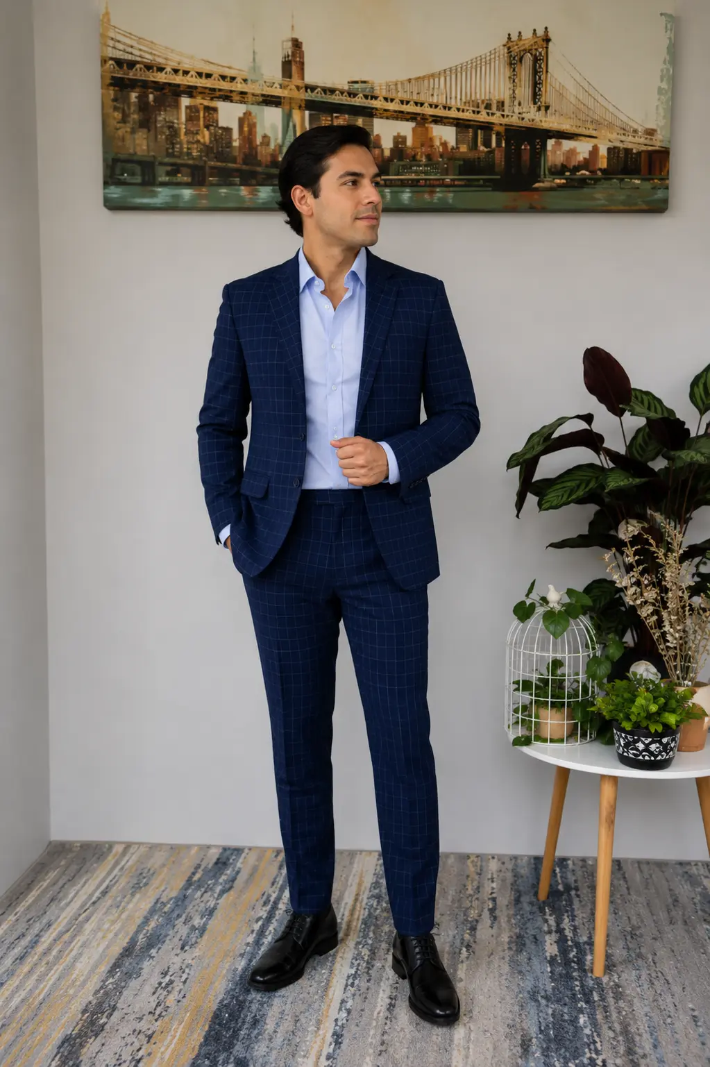 Traje de Caballero Azul Noche a Cuadros