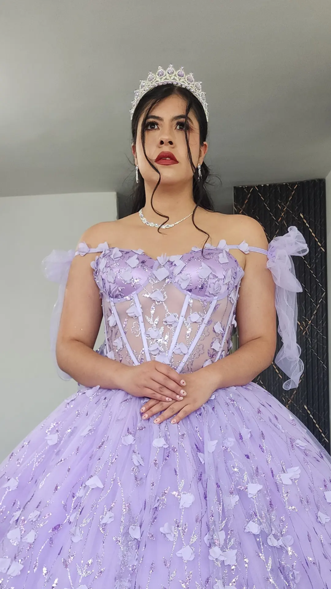Vestido de Quinceañera Lila con Corset Transparente