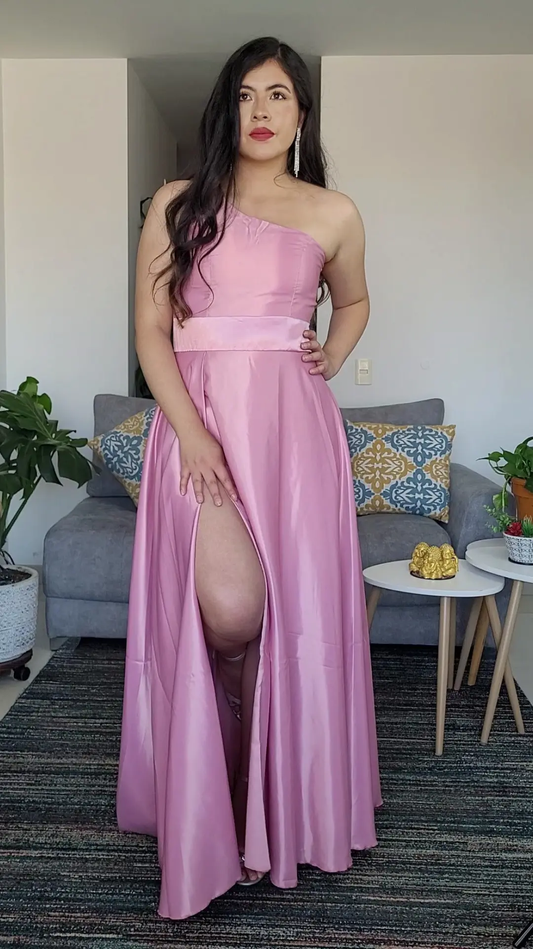 Vestido Rosado de Gala Asimétrico con Espalda en Cordones